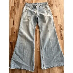 Vintage 70s Unisex Jeans Flared Leg Light Wash Size 28 x 26